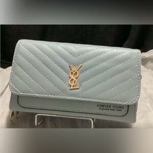 Forever Young Light Blue Wallet / Crossbody with Gold Accent
